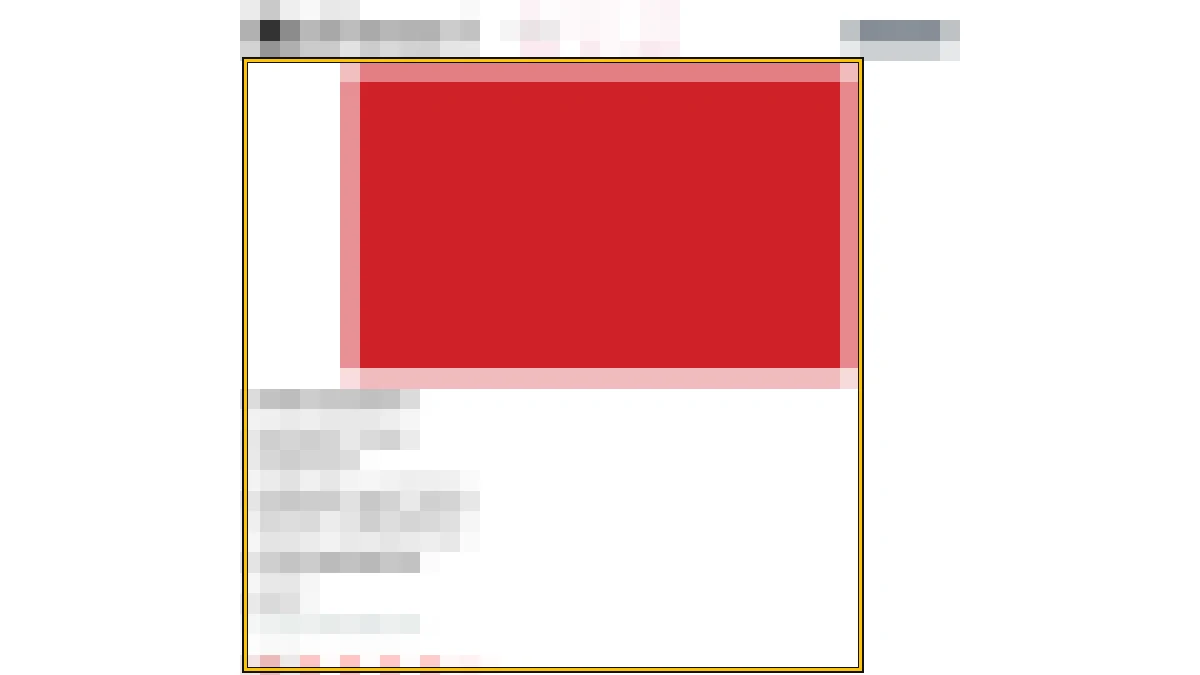 The same homepage with its banner shrunk to a small box and its text stacked down the left in plain type, as if its stylesheet had not loaded. The broken area is outlined.