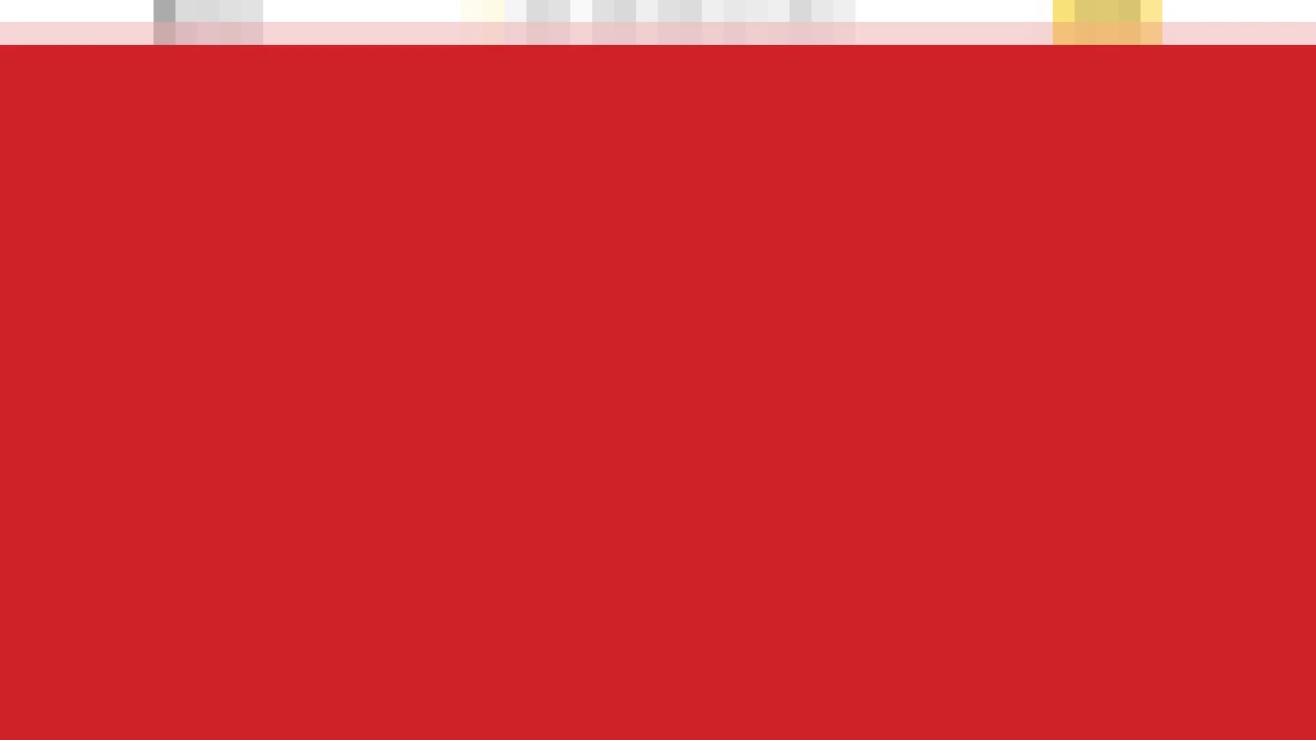 Homepage with a full-width red banner filling the screen under a one-line menu. Text and logos removed.