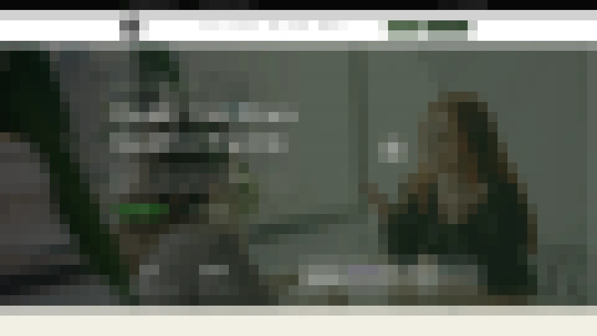 Homepage with a one-line menu, a logo on the left and two booking buttons on the right, above a photo banner. Text, logos and faces removed.
